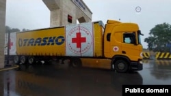 Azerbaijan - A Russian Red Cross truck carrying humanitarian aid for Nagorno-Karabakh is headed to Aghdam, September 9, ,2023.