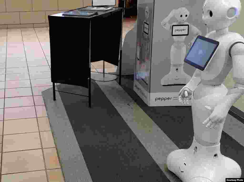 Жапонияда "СофтБэнк" (SoftBank) уюлдук операторунун тейлөө борборунун хюманойд- робот кызматкери. Ал келген кардарларды тейлеп, көңүлүн көтөрүп, баарлашып, жакшы маанай тартуулап турат. Келечектеги кесиптердин бири бүгүн ушундай. Автор: НС Жапония