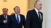 Справа налево: президент России Владимир Путин, президент Казахстана Нурсултан Назарбаев и президент Таджикистана Эмомали Рахмон. Санкт-Петербург, 26 декабря 2016 года.